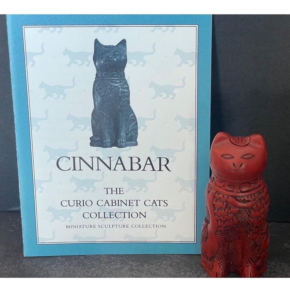Franklin Mint Cinnabar Figurine Curio Cabinet Cats Collection 1988 Red Carved